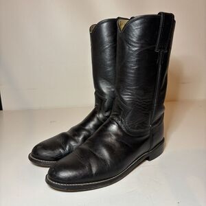 Justin Boots Cora Round Toe Cowboy Women Black Boots Sz 7.5 B Made USA L3703